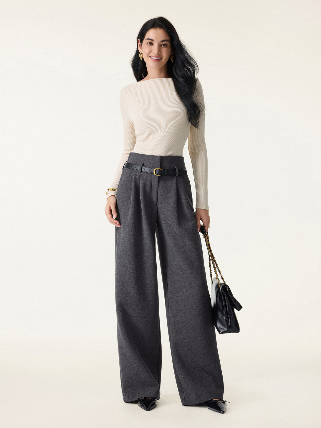 Cozy Warm High Rise Wide Leg Trousers with Pockets