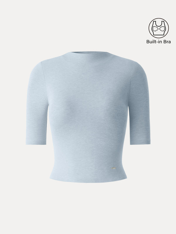 OGLmove Mockneck Elbow Sleeve Cropped Bra Top