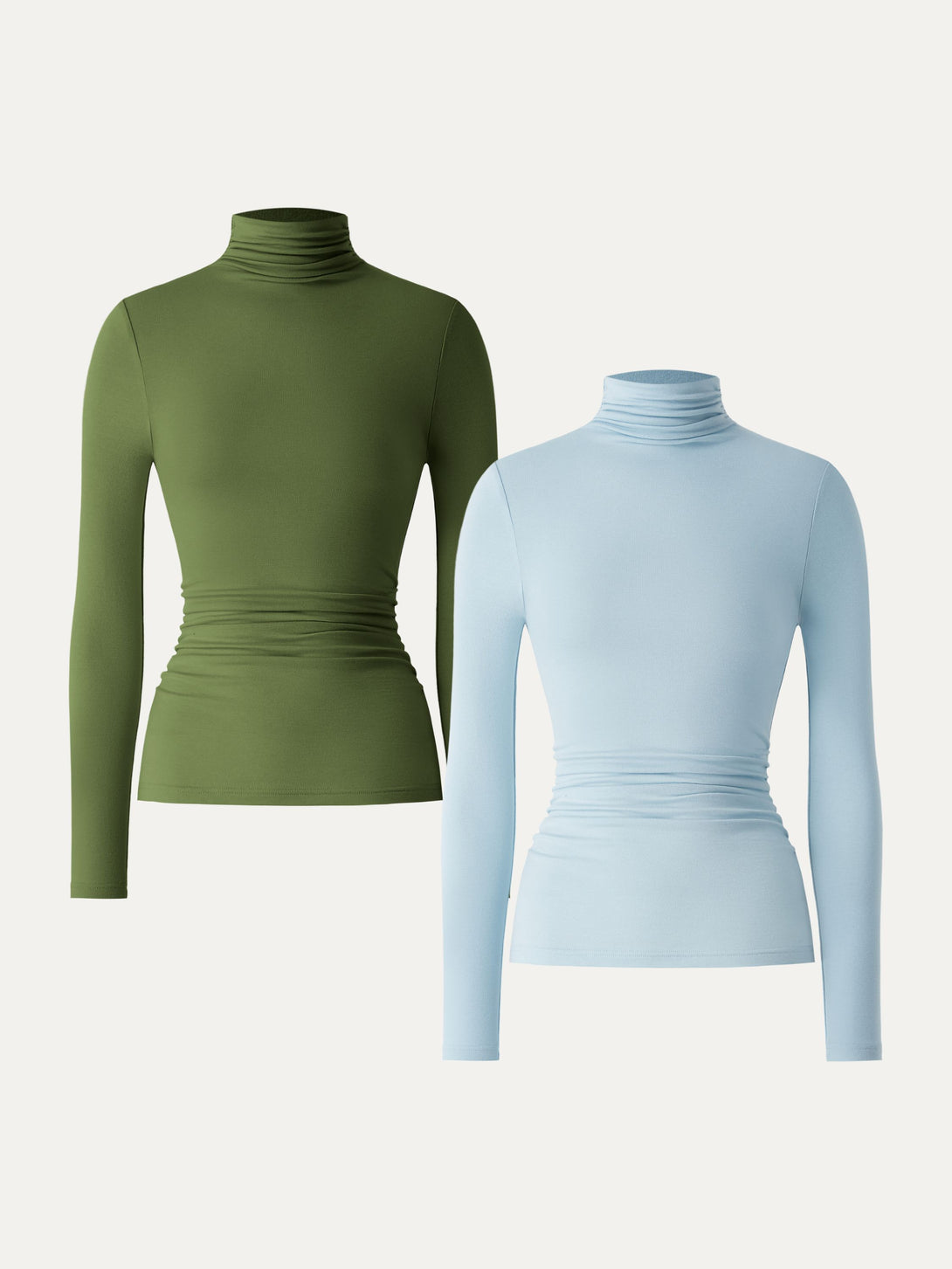 Lyocell Cashmere Turtleneck Side Ruched Top Salt Blue/Kale XS