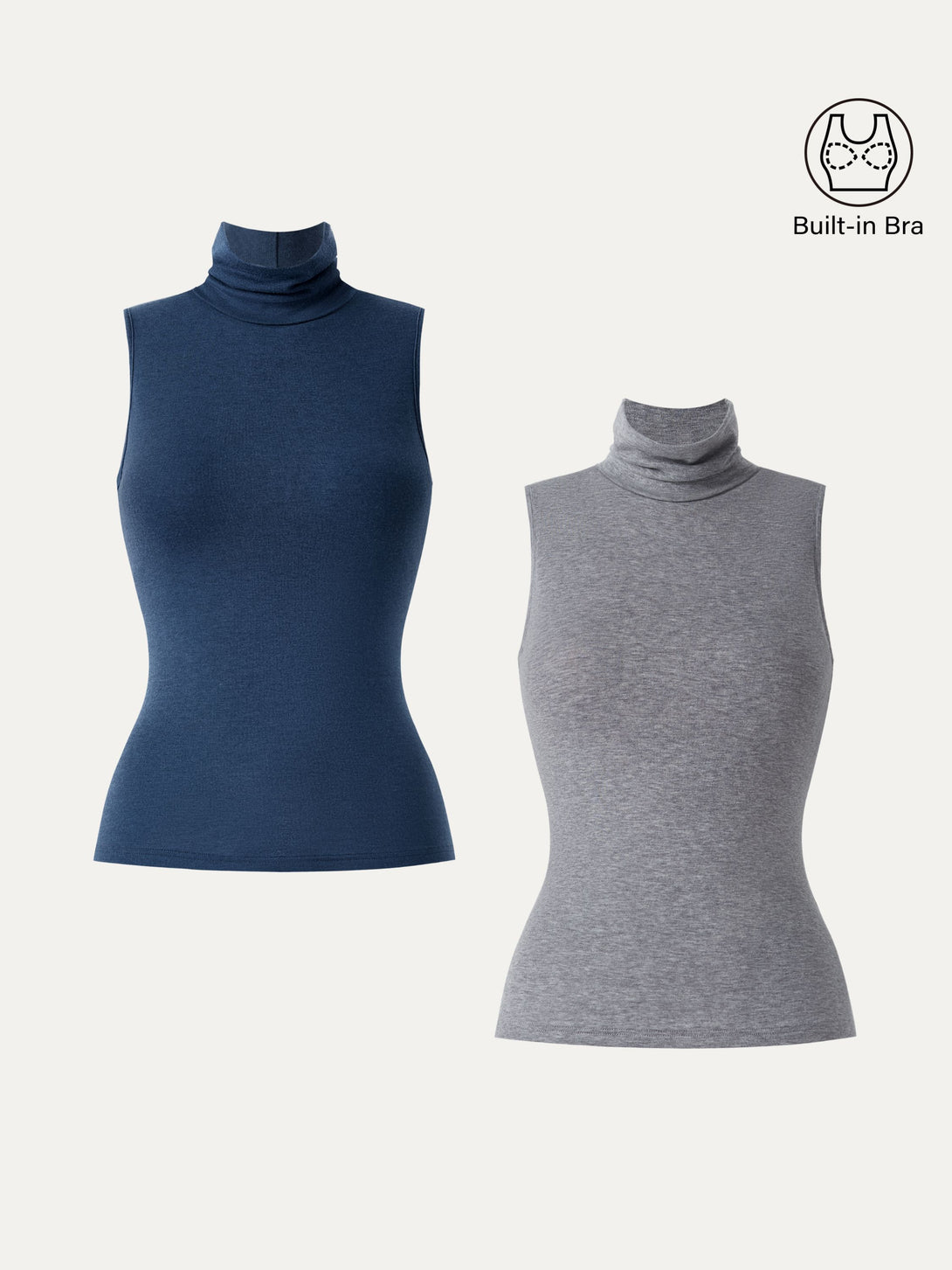 Lyocell Cashmere Sleeveless Turtleneck Brami Heather Grey/Ink Blue XS