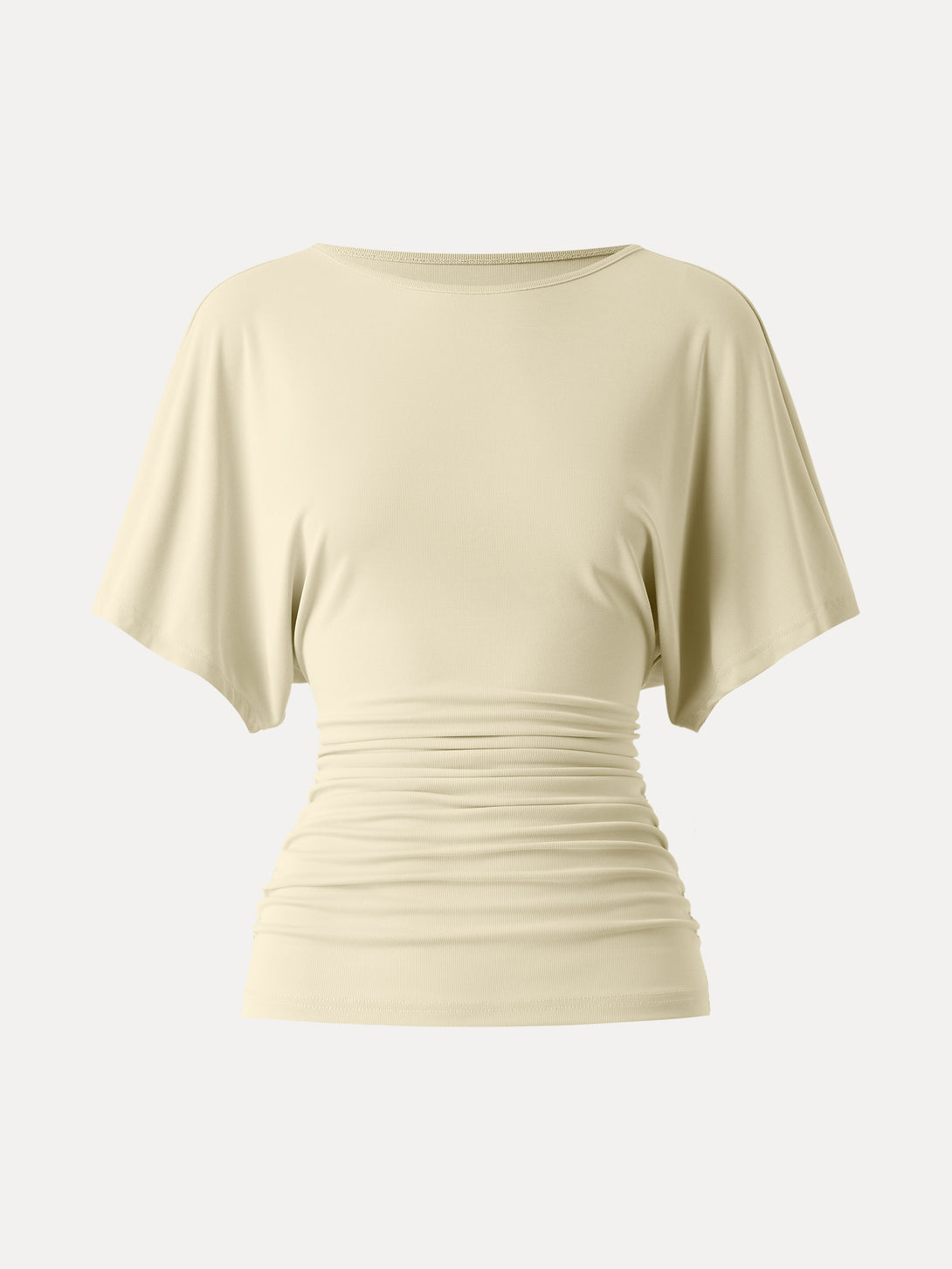 Effortless Boatneck Batwing Sleeve Side Ruched Top Butter Yellow XS