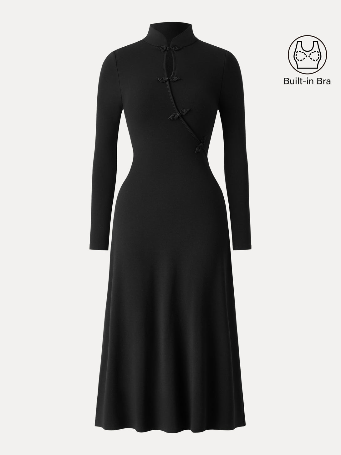 Standout Mandarin Collar Frog Button Midi Brami Dress