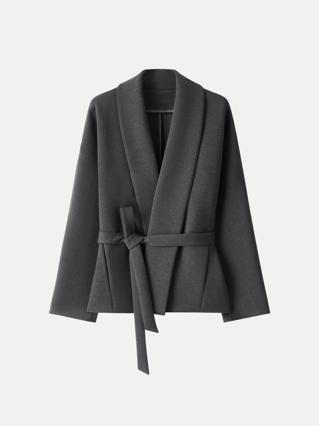 Timeless Shawl Neck Belted Outerwear with Pockets Heather Black XS