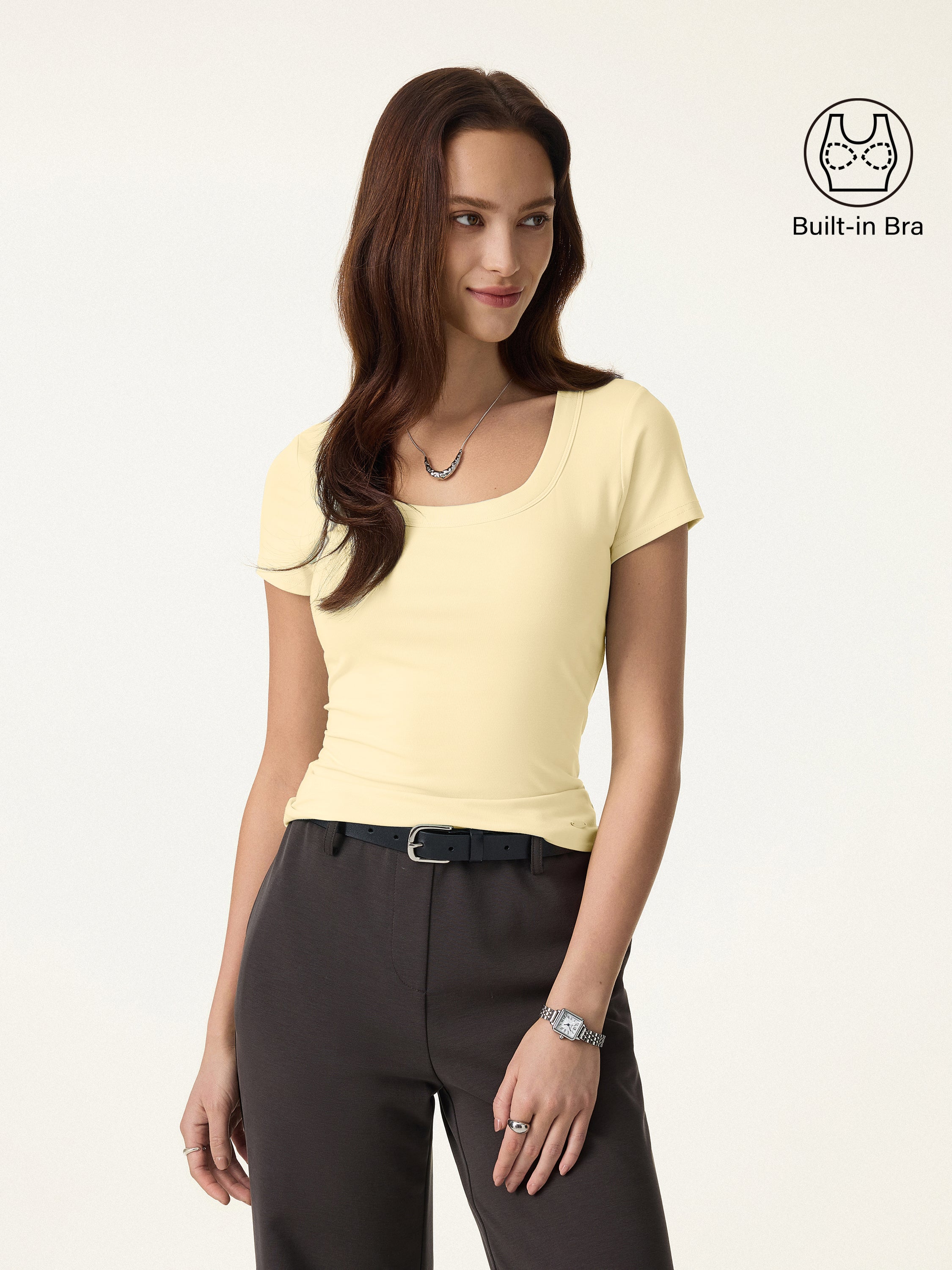 SkinKiss U Neck Short Sleeve Everyday Bra Top