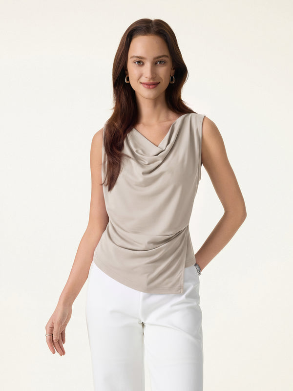 OGLmove Cowl Neck Tucked Sleeveless Top Limestone XS