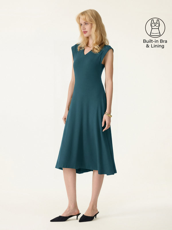 Casual Everyday Essential Regular Fit Deep Water/XS Midi Dresses Wide Shoulder V-neck Women Dresses OGLmove Casual Everyday Essential Regular Fit Deep Water/XS Midi Dresses Wide Shoulder V-neck Women Dresses OGLmove