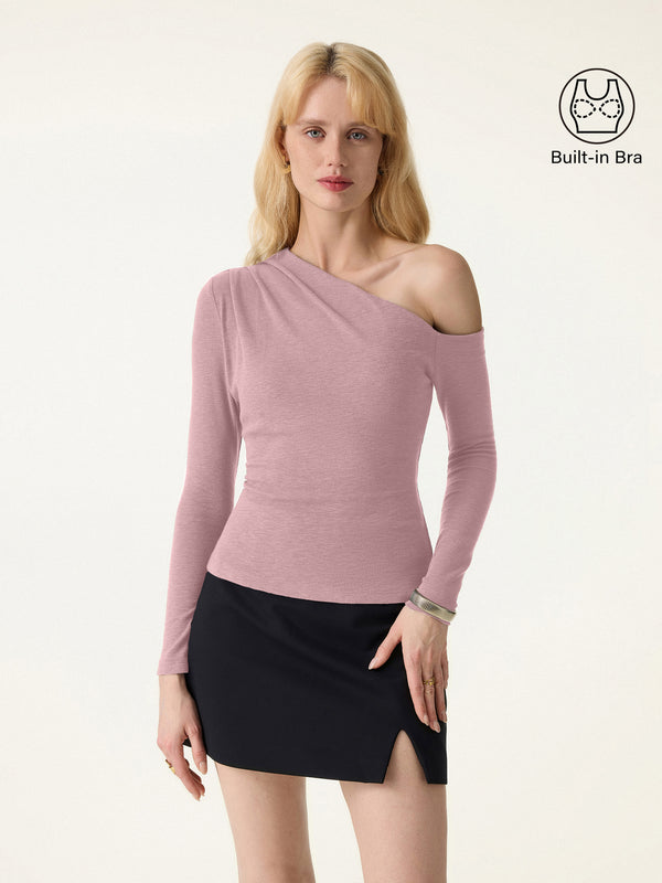 Asymmetrical Neck Tucked Shoulder Brami Top