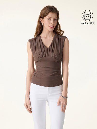OGLmove SkinKiss Cooling V-Neck Ruched Wide Shoulder Bra Tank Iced Mocha XS