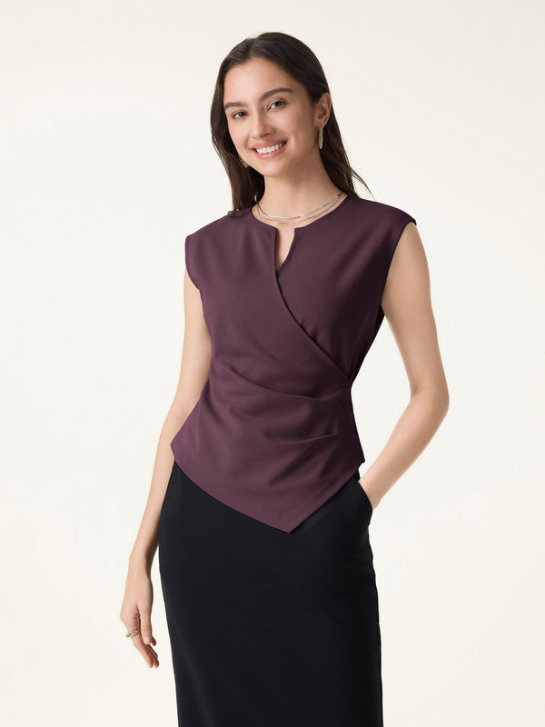 OGLmove Surplice Wide Shoulder Tucked Angled Tank Top Dark Berry Red XS