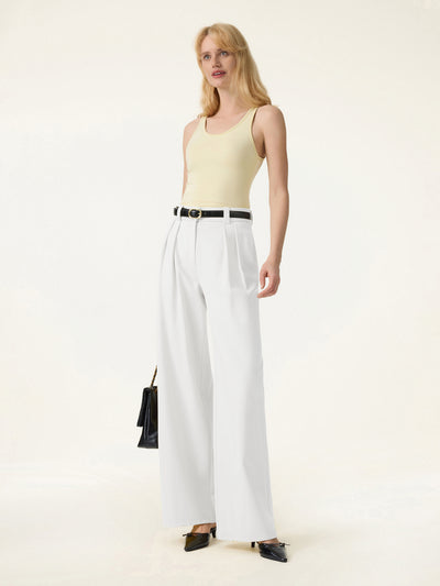 OGLmove 4-Way Stretch Drapey Mid Rise Wide Leg Work Pant Regular White