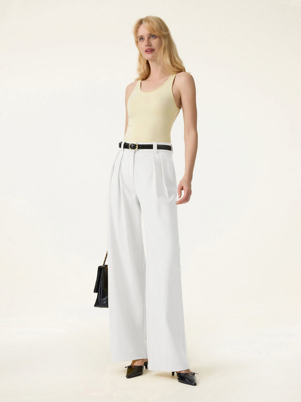 OGLmove 4-Way Stretch Drapey Mid Rise Wide Leg Work Pants Regular White