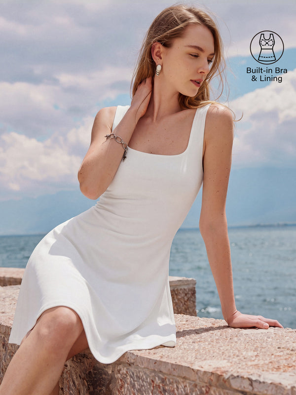 Casual Everyday Essential Regular Fit Black/S Mini Dresses Sleeveless Square Neck Women Dresses OGLmove