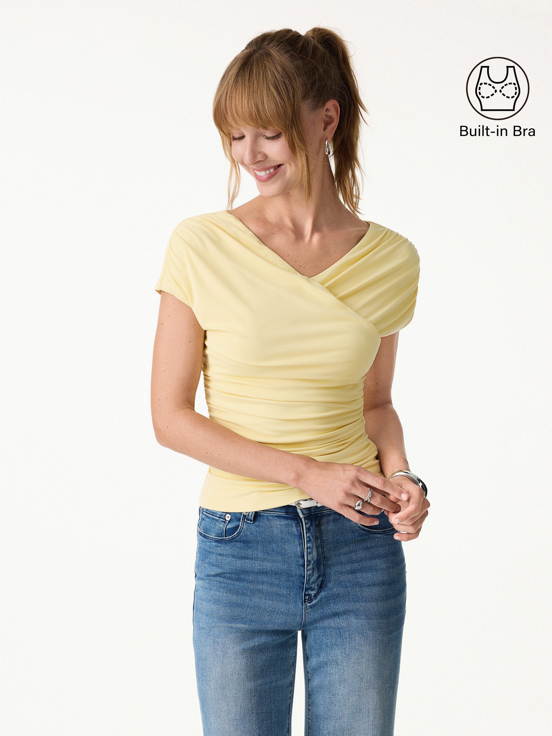 SkinKiss Surplice V Neck Ruching Bra Top
