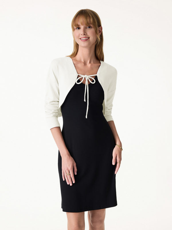 OGLmove Textured Summer Cropped Cardigan with Tie White XS