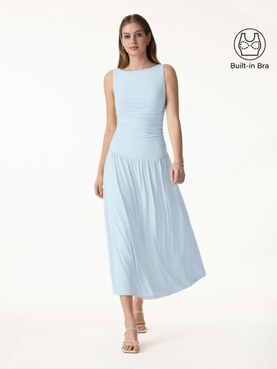 OGLmove SkinKiss Cooling Boatneck Ruched Midi Bra Dress Sky Glass XS