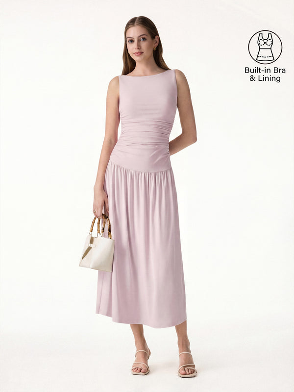OGLmove SkinKiss Cooling Boatneck Ruched Midi Bra Dress Primrose Pink XS