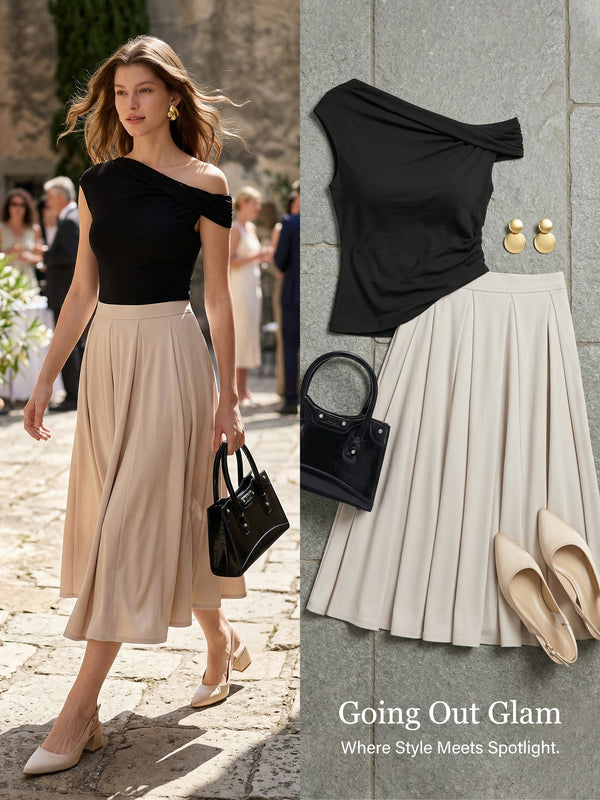 OGLmove 2Pcs Set Multi-wear Bra Top & Volume Skirt with Pockets