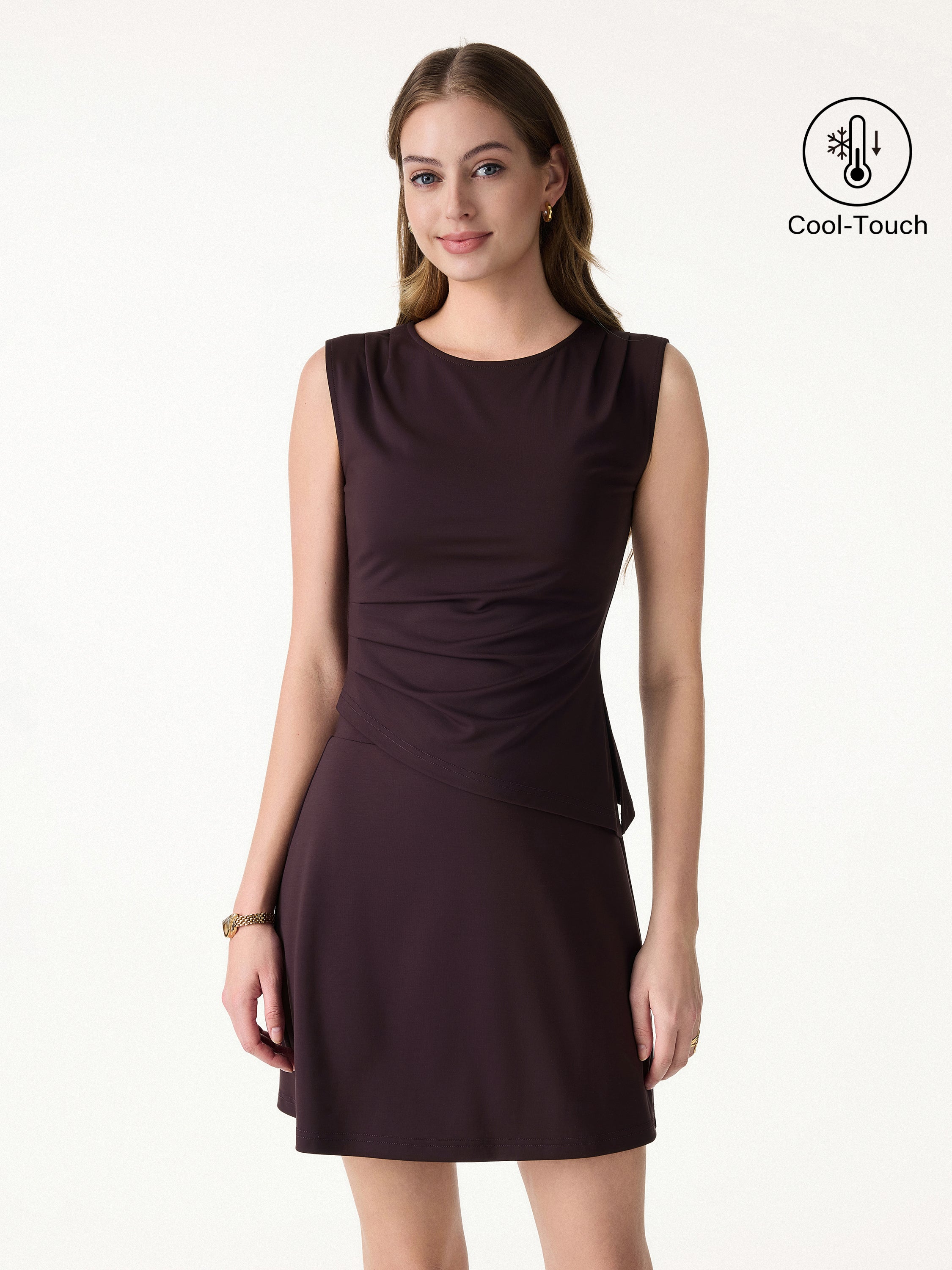 Effortless Wide Shoulder Tucked Asymmetrical Hem Sleeveless Top