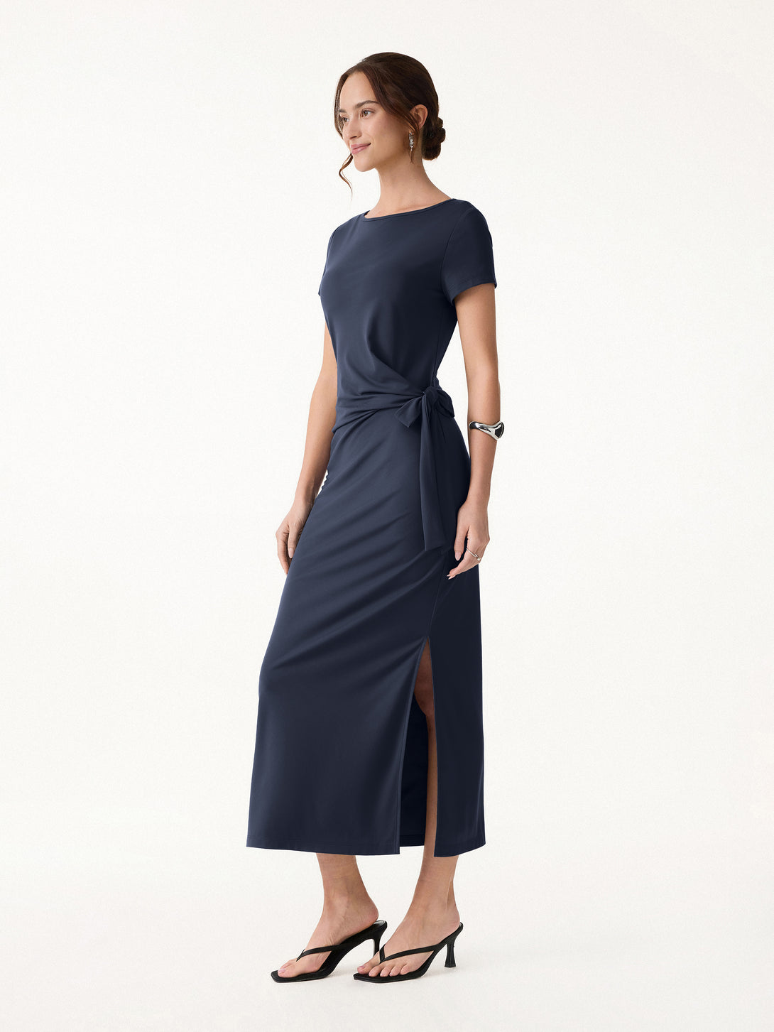 wrinkle free midi dress Casual Regular Fit Purple Gloam/L Midi Dresses Relaxed Sleeves Short Sleeves Boat Neck Women Dresses OGLmove