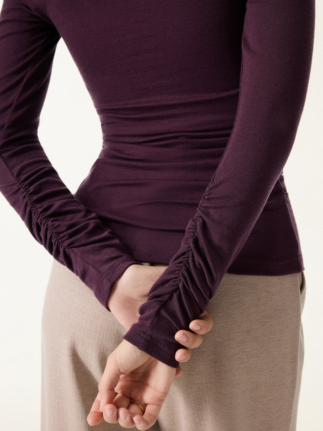 Lyocell Cashmere Ruched Sleeve Skimming Top