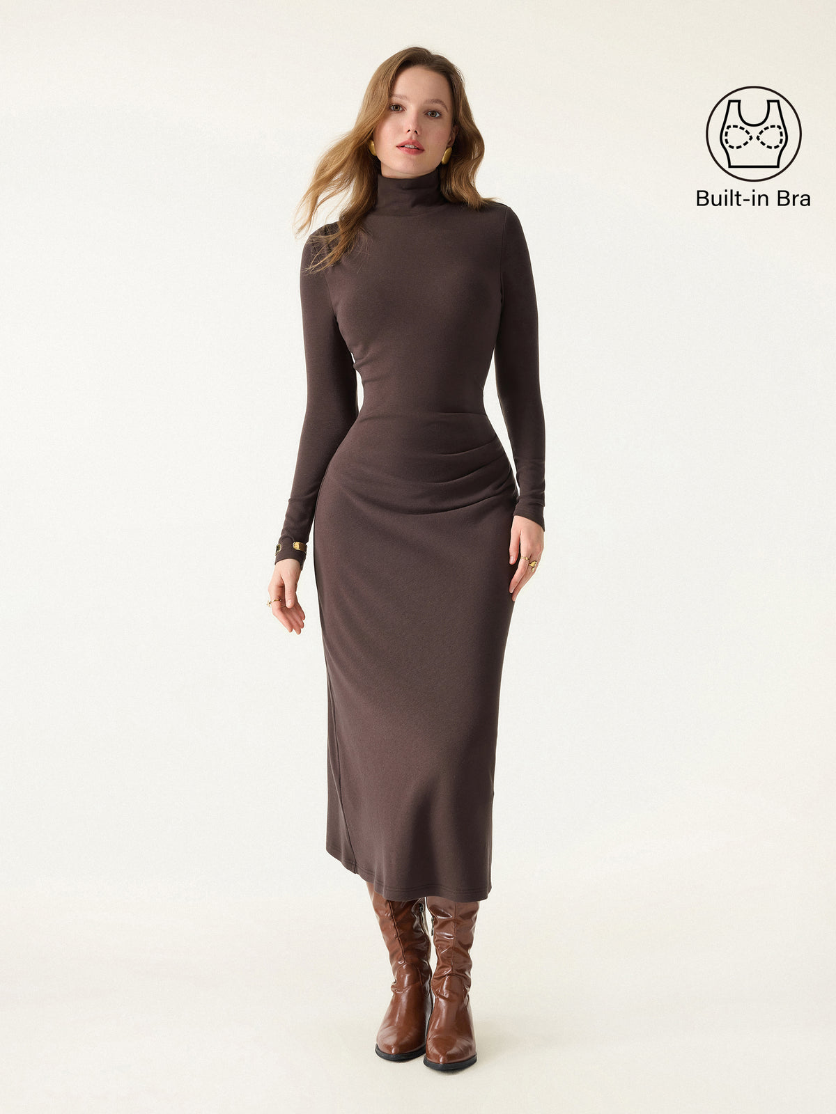 ProWarm Turtleneck Tucked Midi Built-In Bra Dress 3.0