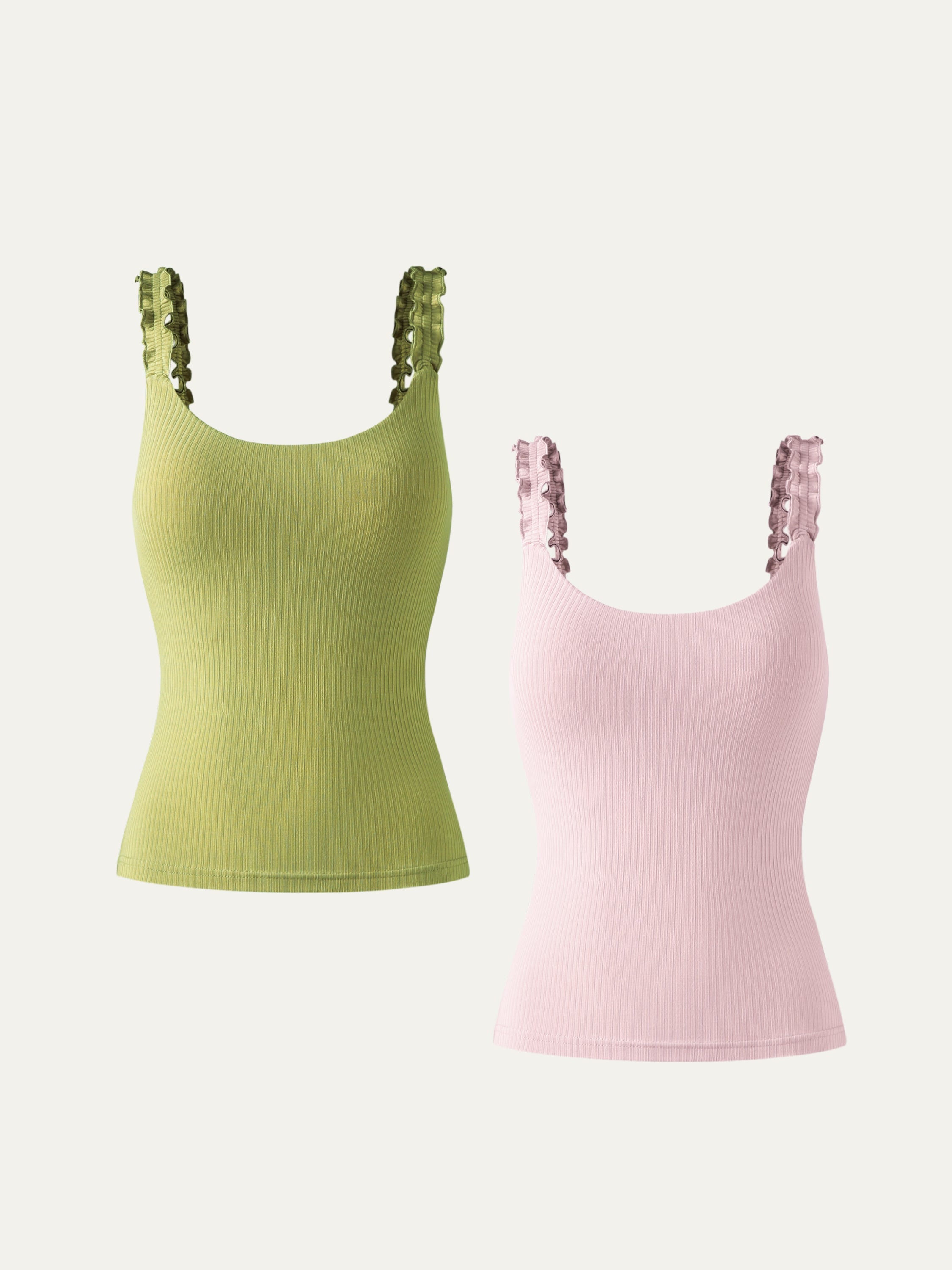 Plantive® Elf Brami Tank 2Pcs Set - Peridot/Powder Pink