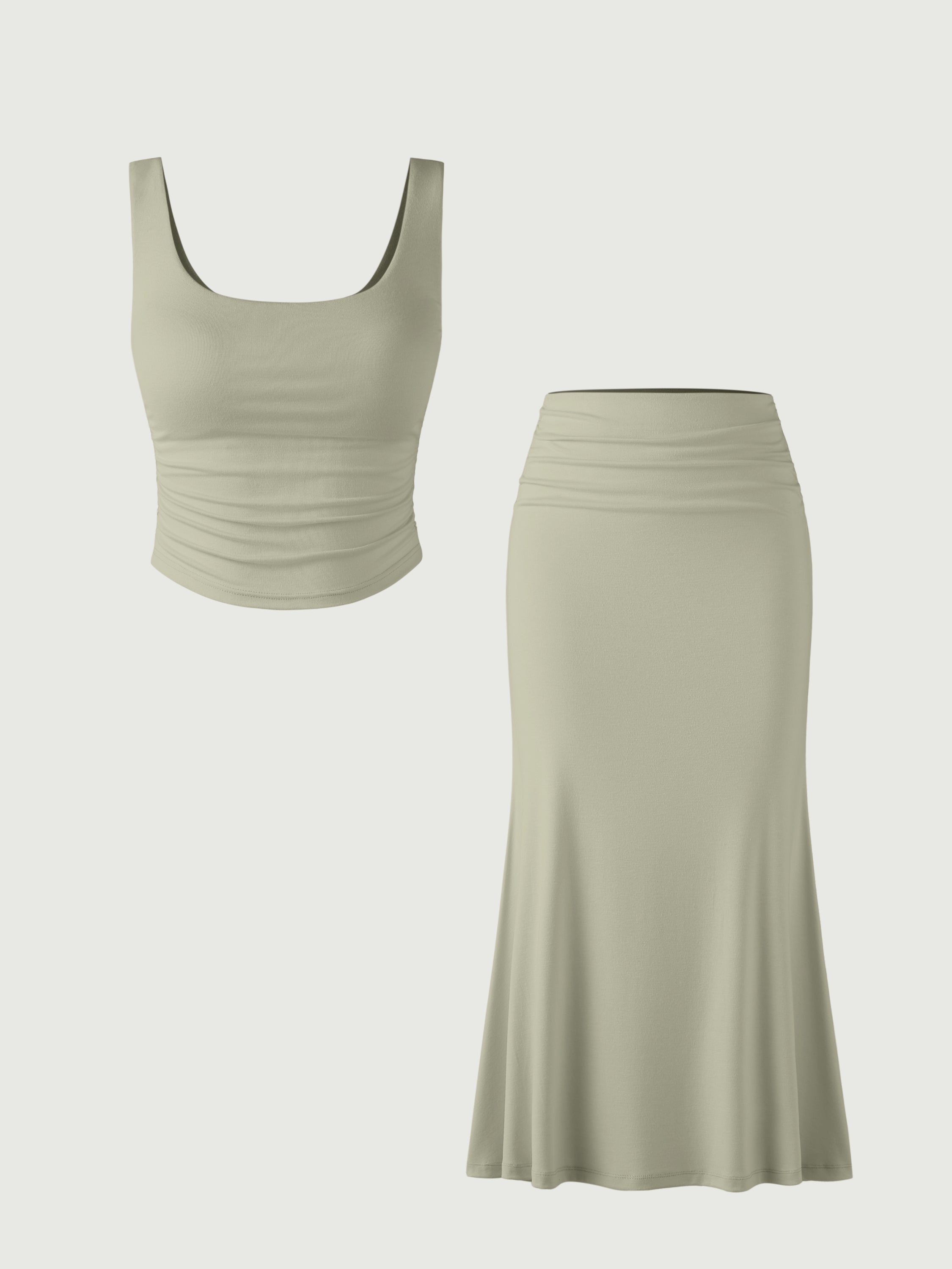 Eco-SkinKiss® Ruched Sides Square Brami Tank Top & Mermaid Maxi Skirt