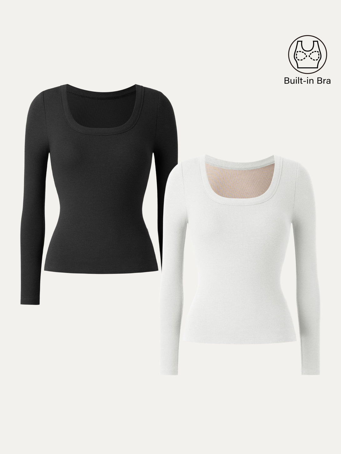 Essential Round Neck Ribbed Long Sleeve Brami White/Black XS
