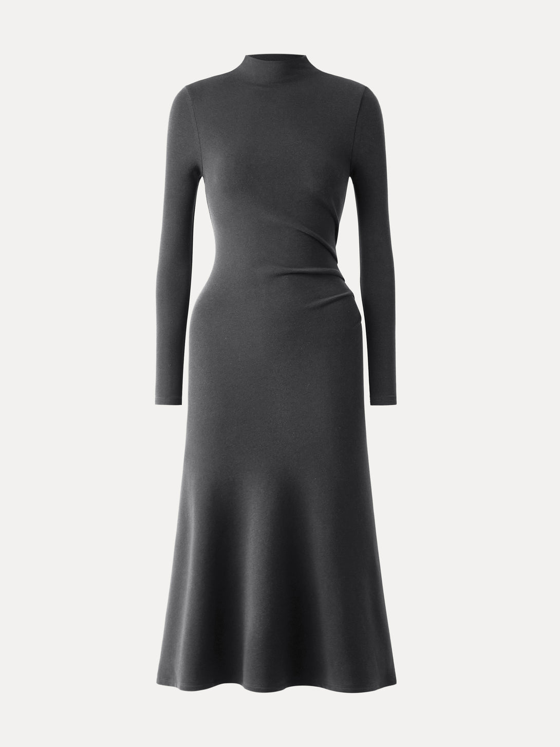 ProWarm Long Sleeves Mockneck Tucks Midi Dress