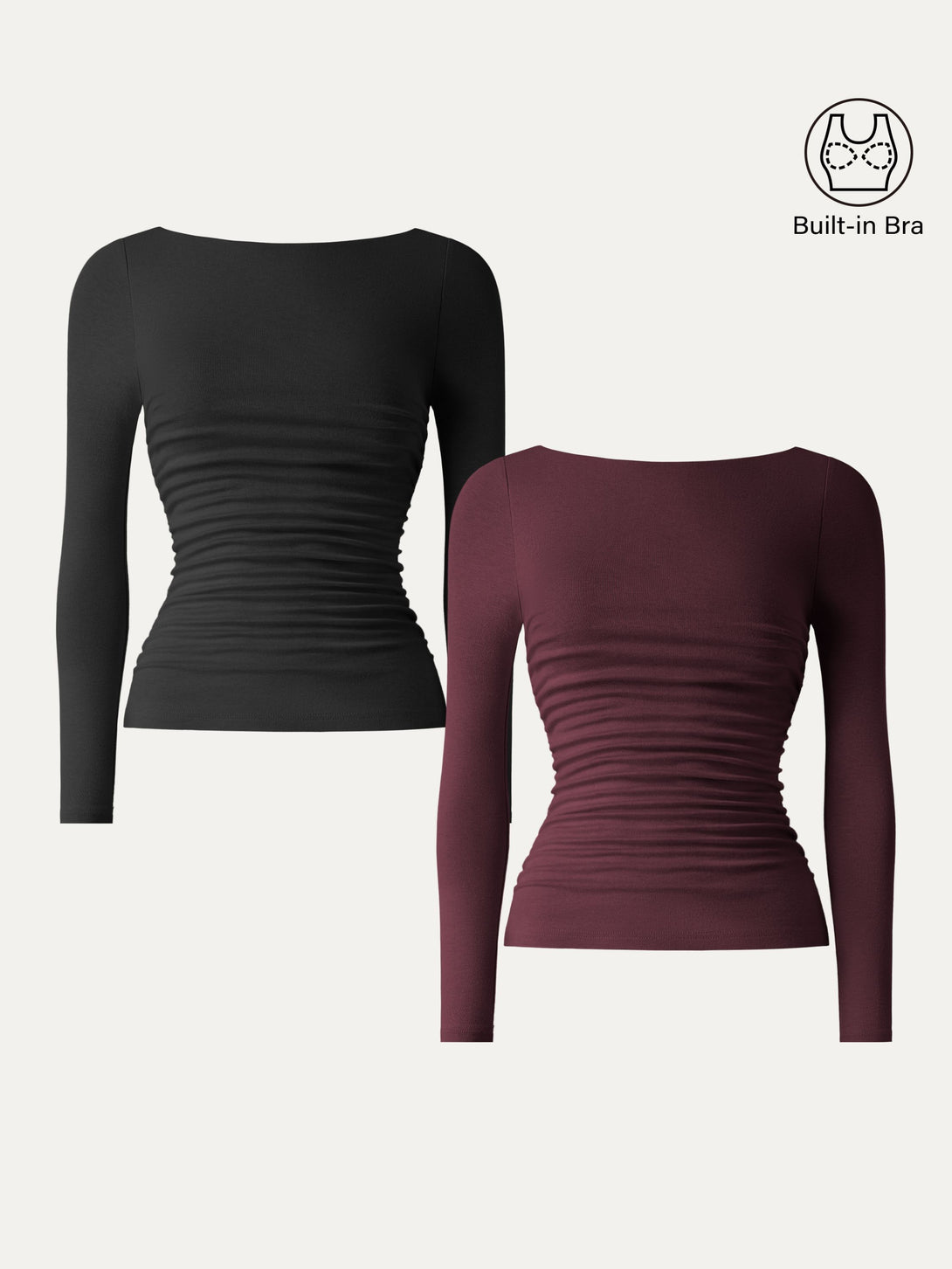 Light Warm Boatneck Ruched Brami Top Black/Ruby Berry XS