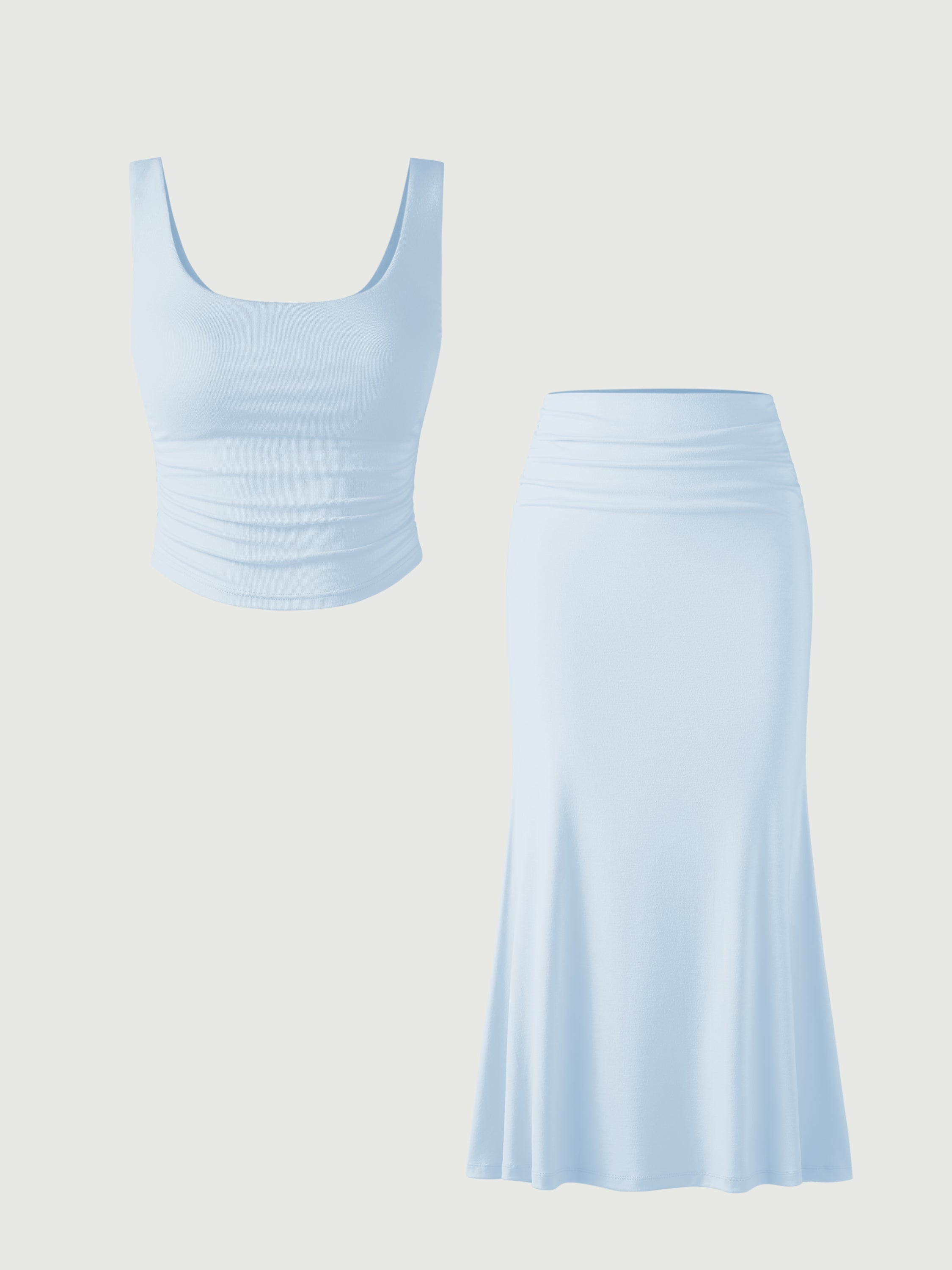 Eco-SkinKiss® Ruched Sides Square Brami Tank Top & Mermaid Maxi Skirt