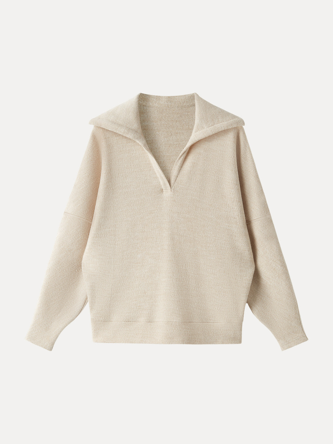 Cozy Collared V-Neck Batwing Sleeve Pullover