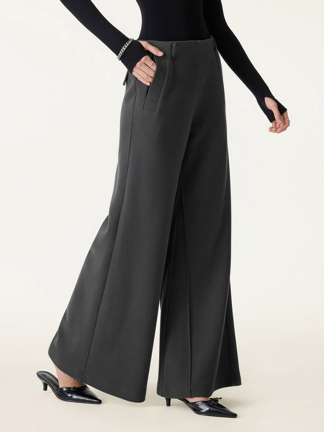 Tummy-Control Mid Rise Ultra-Wide Leg Pants with Pockets