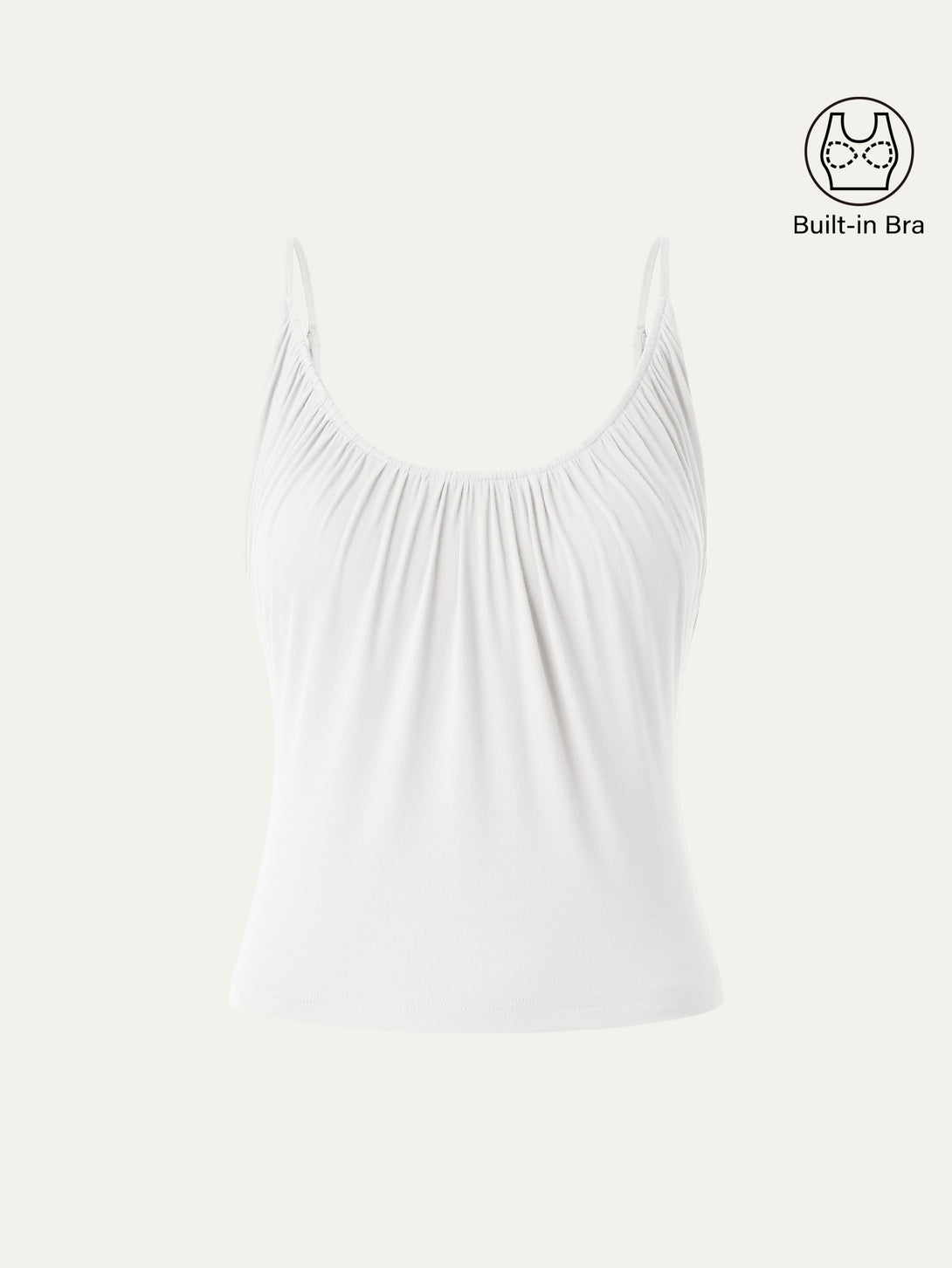Scoop Neck Gathered Spaghetti Brami Top Pure White XS