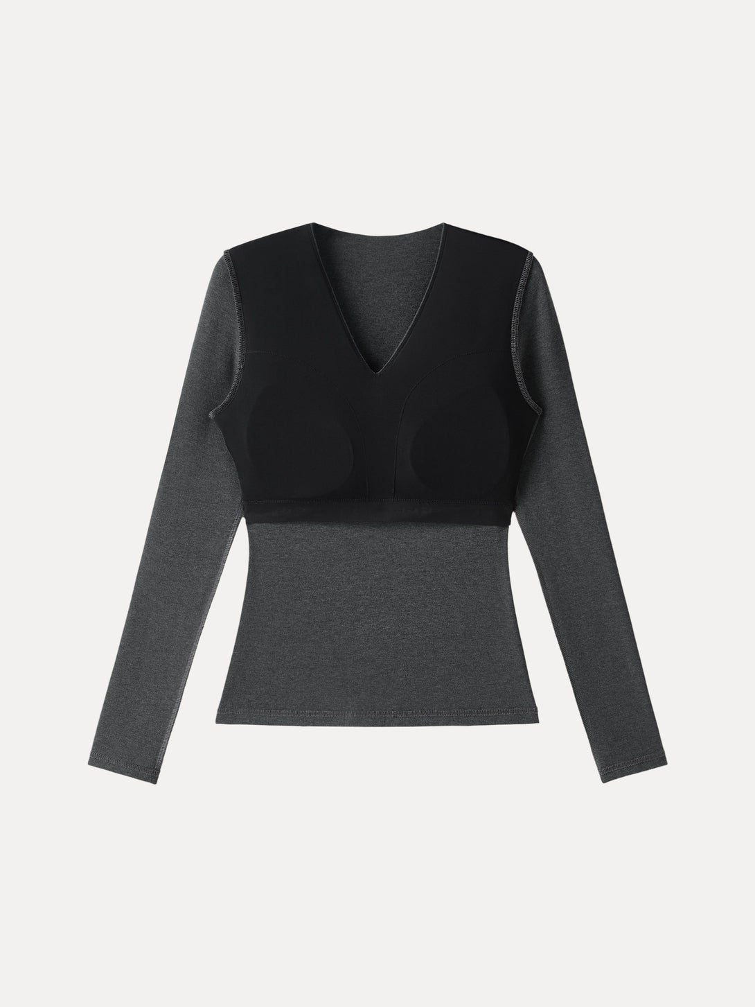 2Pcs Set Stretch Cotton V-Neck Long Sleeve Brami Top