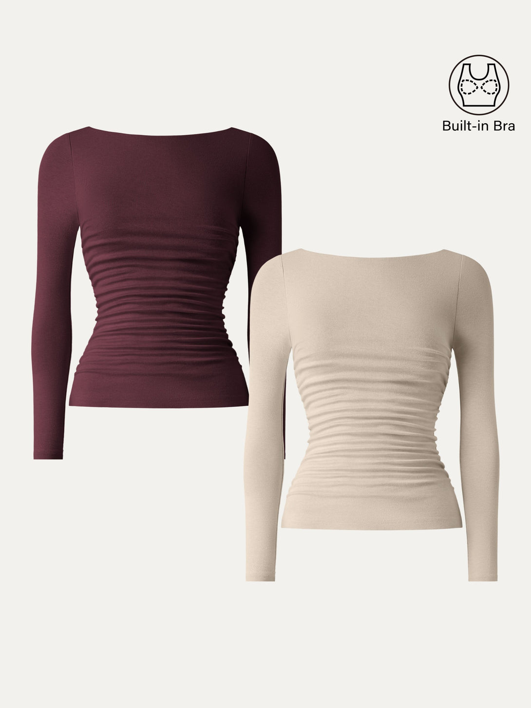 Light Warm Boatneck Ruched Brami Top Natural Calico/Ruby Berry XS