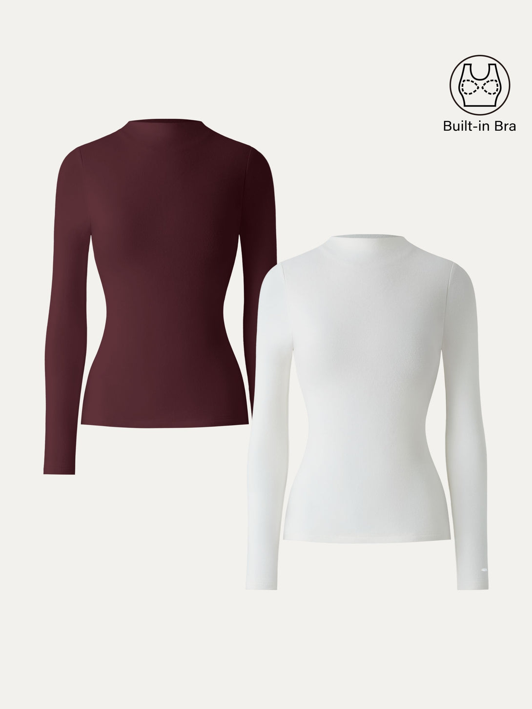 2Pcs Set MaxWarm Brushed Mockneck Long Sleeve Brami White/Wine XS