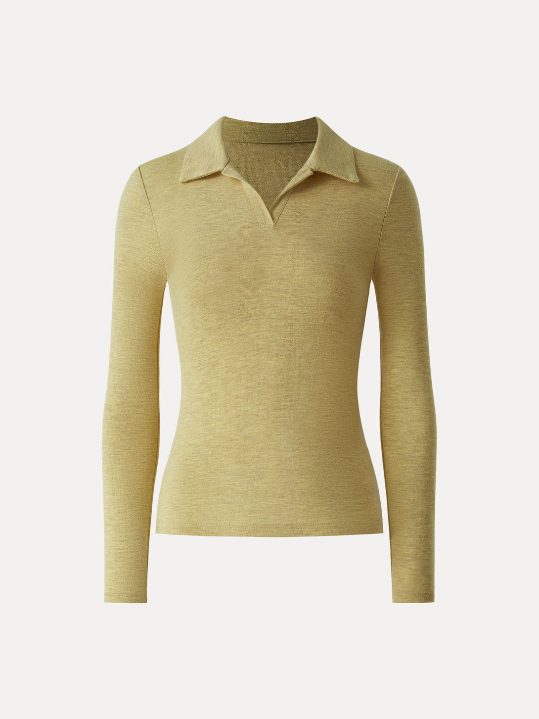 Heathered Wool Blend Polo Neck Long Sleeve Top