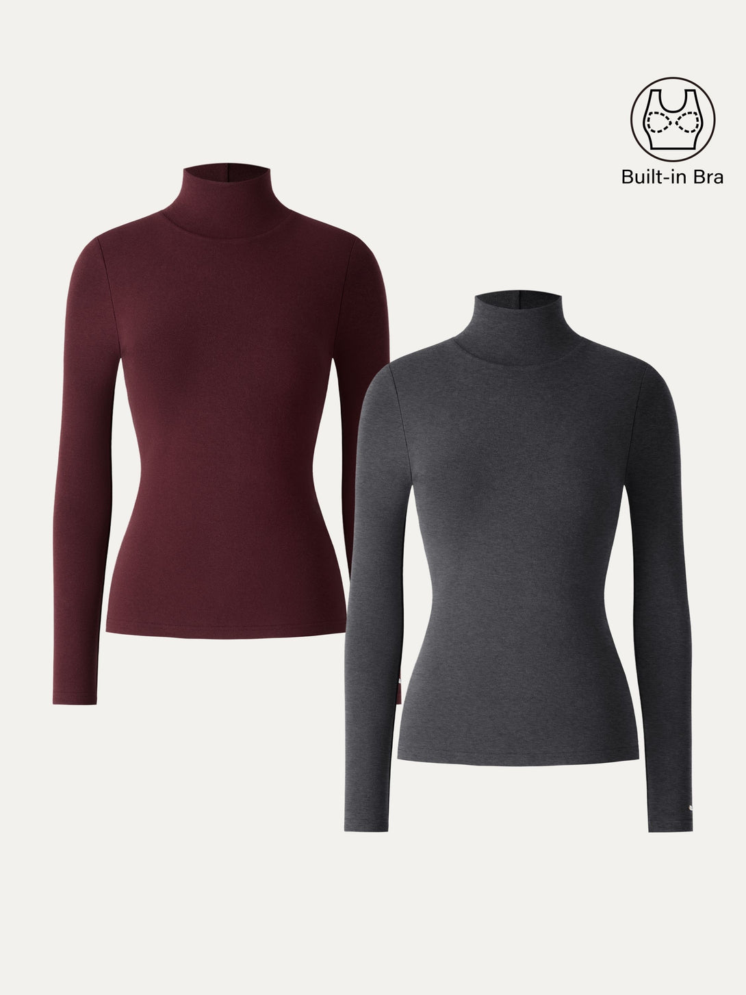 2Pcs Set ProWarm Turtleneck Long Sleeve Brami Ruby/Heather Shadow XS