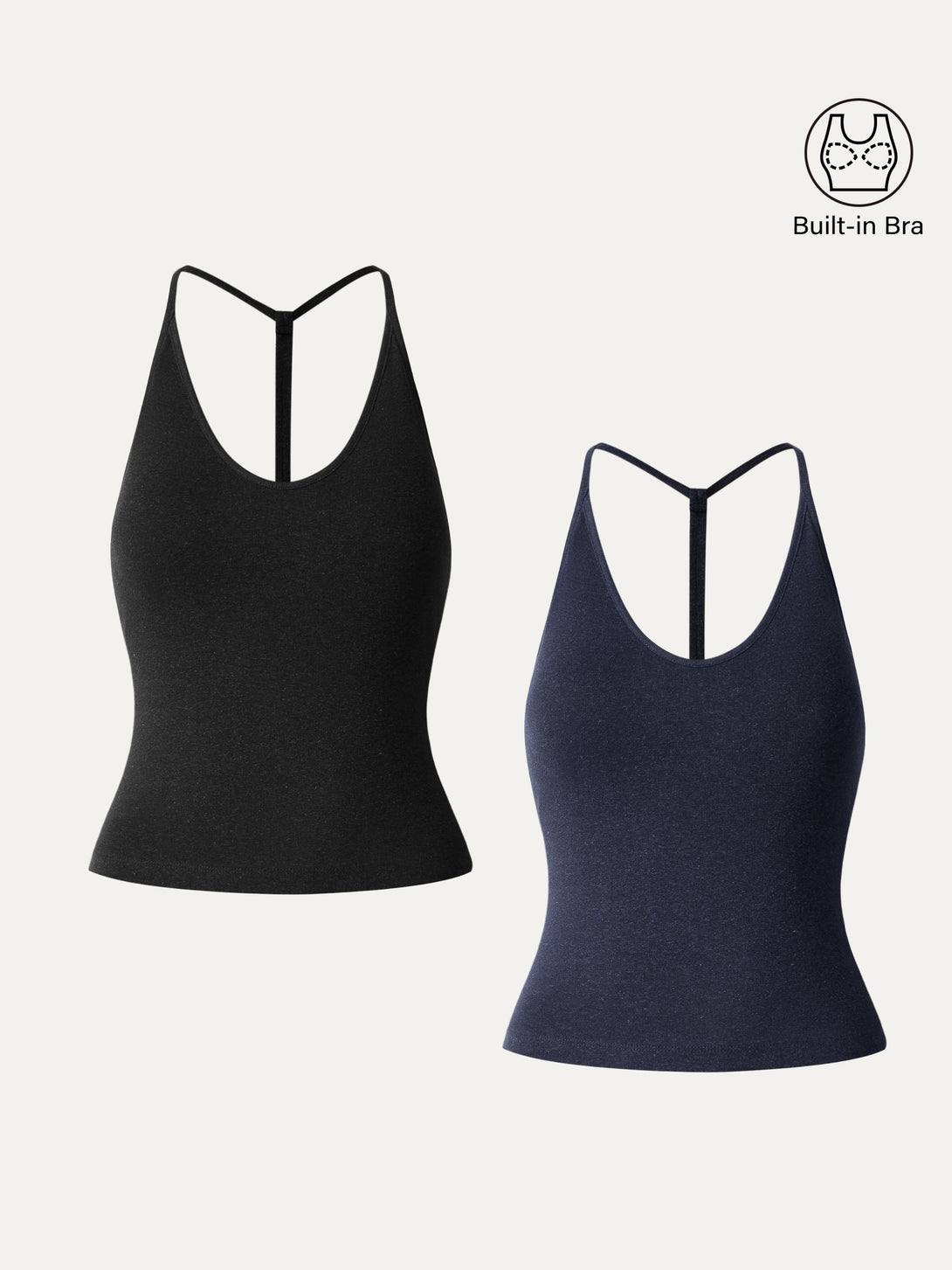 2Pcs Set Soft Linen Luxe V-neck T-back Airy Brami Tank Black/Smoky Navy XS