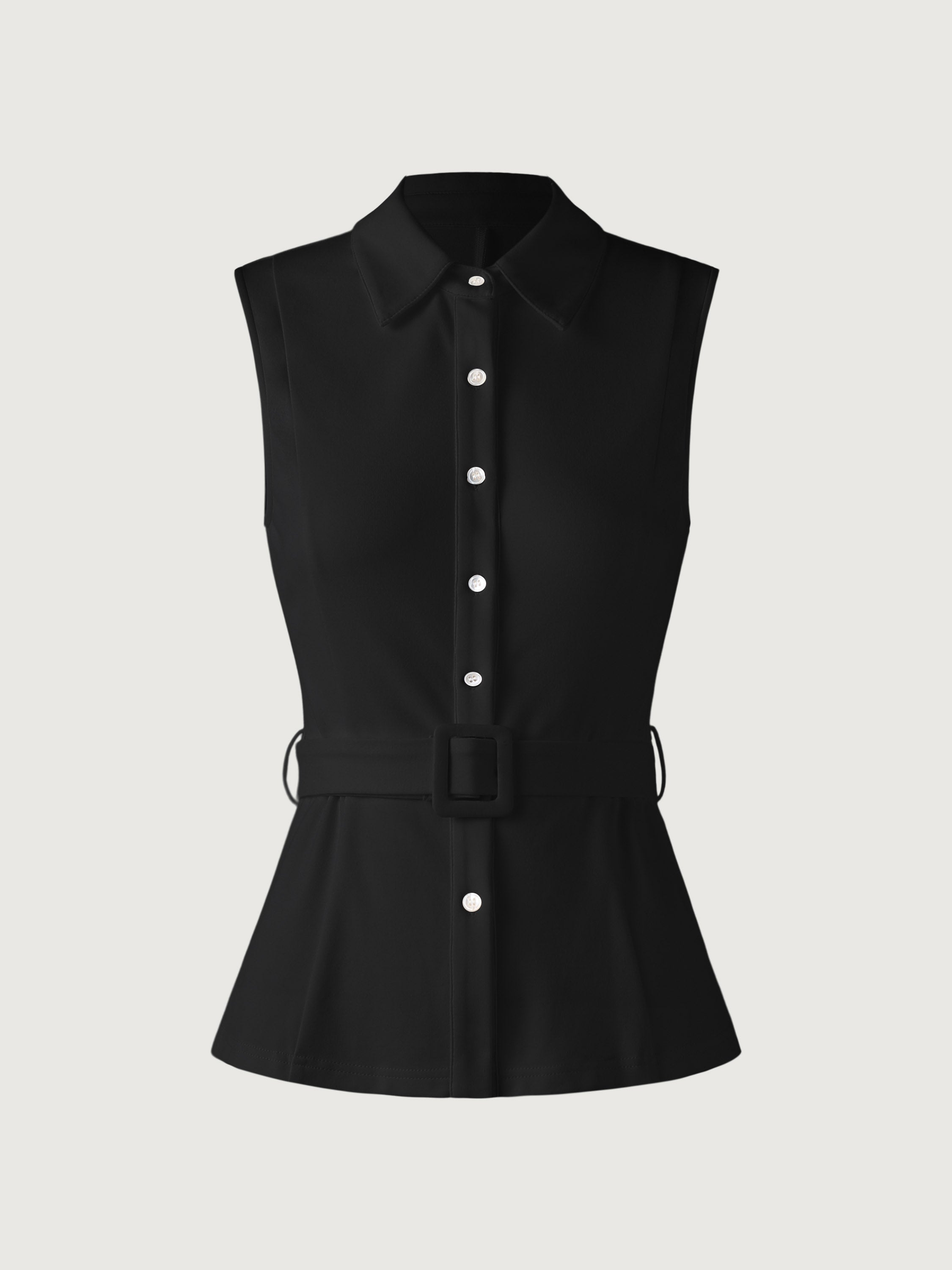 Belted Sleeveless Shirt - Black