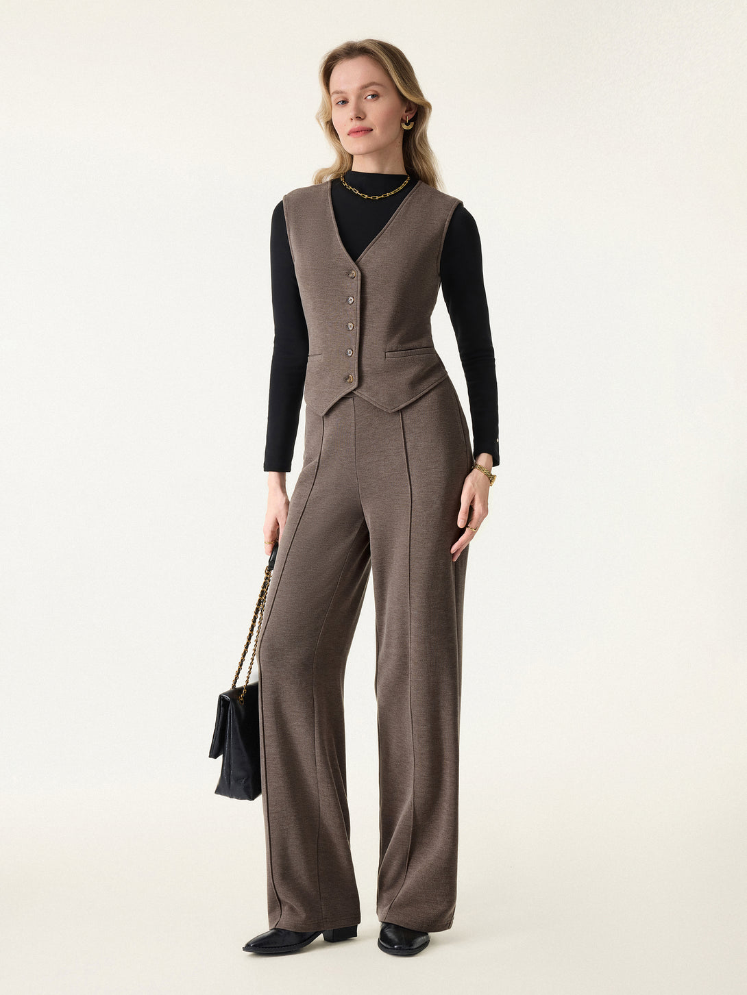 Brushed Warm V-neck Button Front Vest