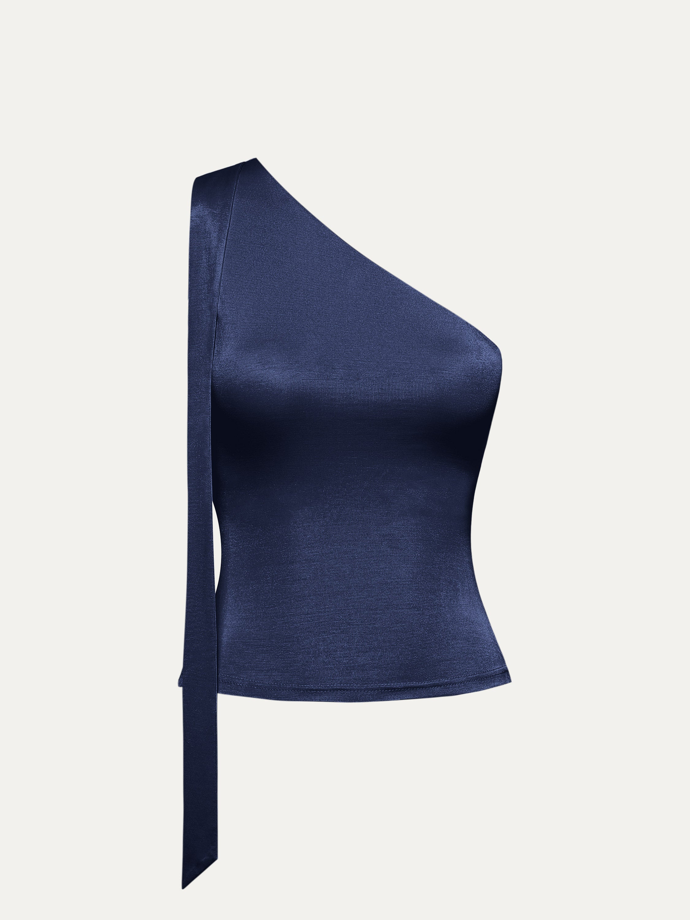 Acetate One Shoulder Ribbon Brami Tank - Space Navy