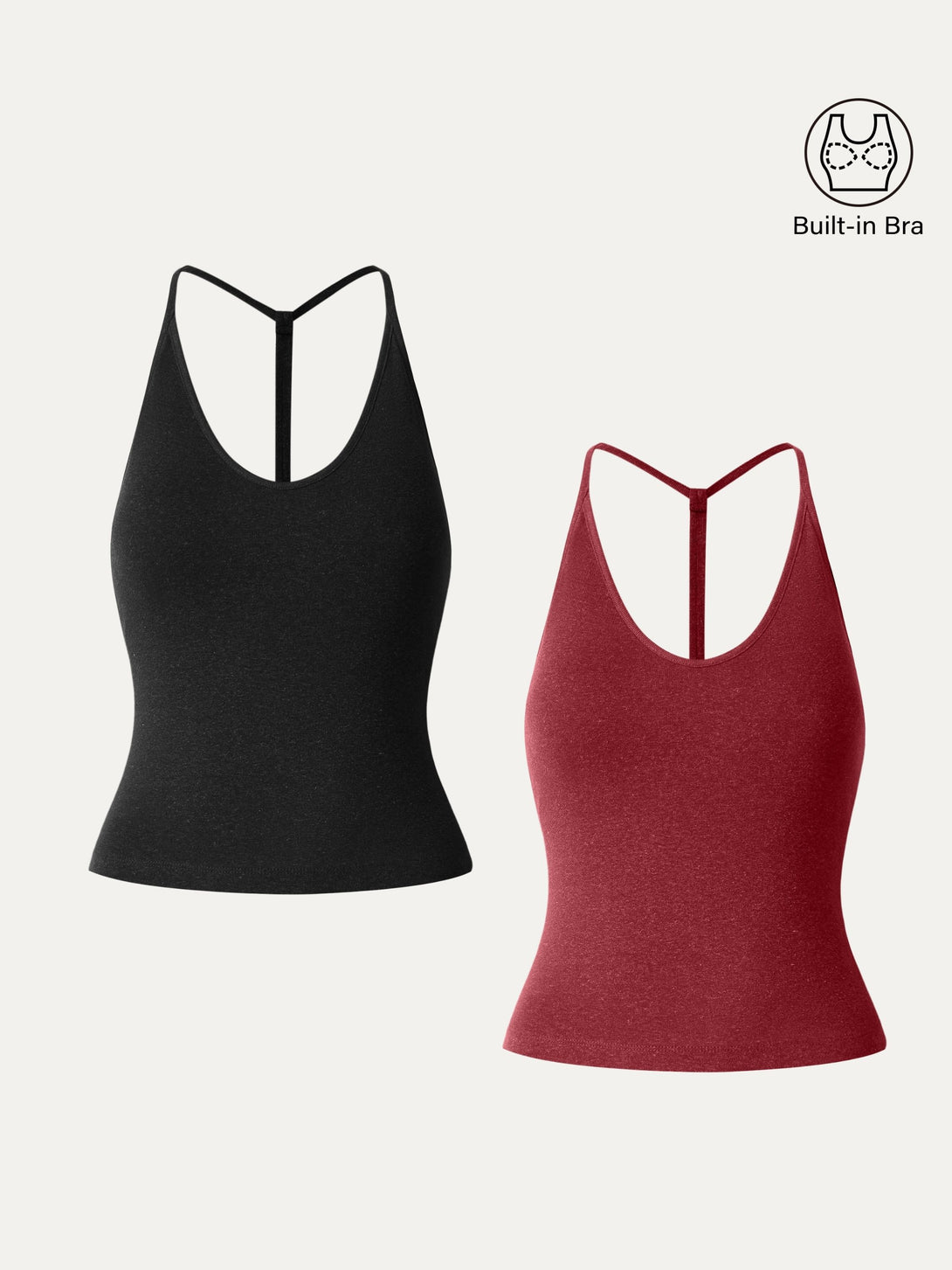 2Pcs Set Soft Linen Luxe V-neck T-back Airy Brami Tank Black/Christmas Red XS