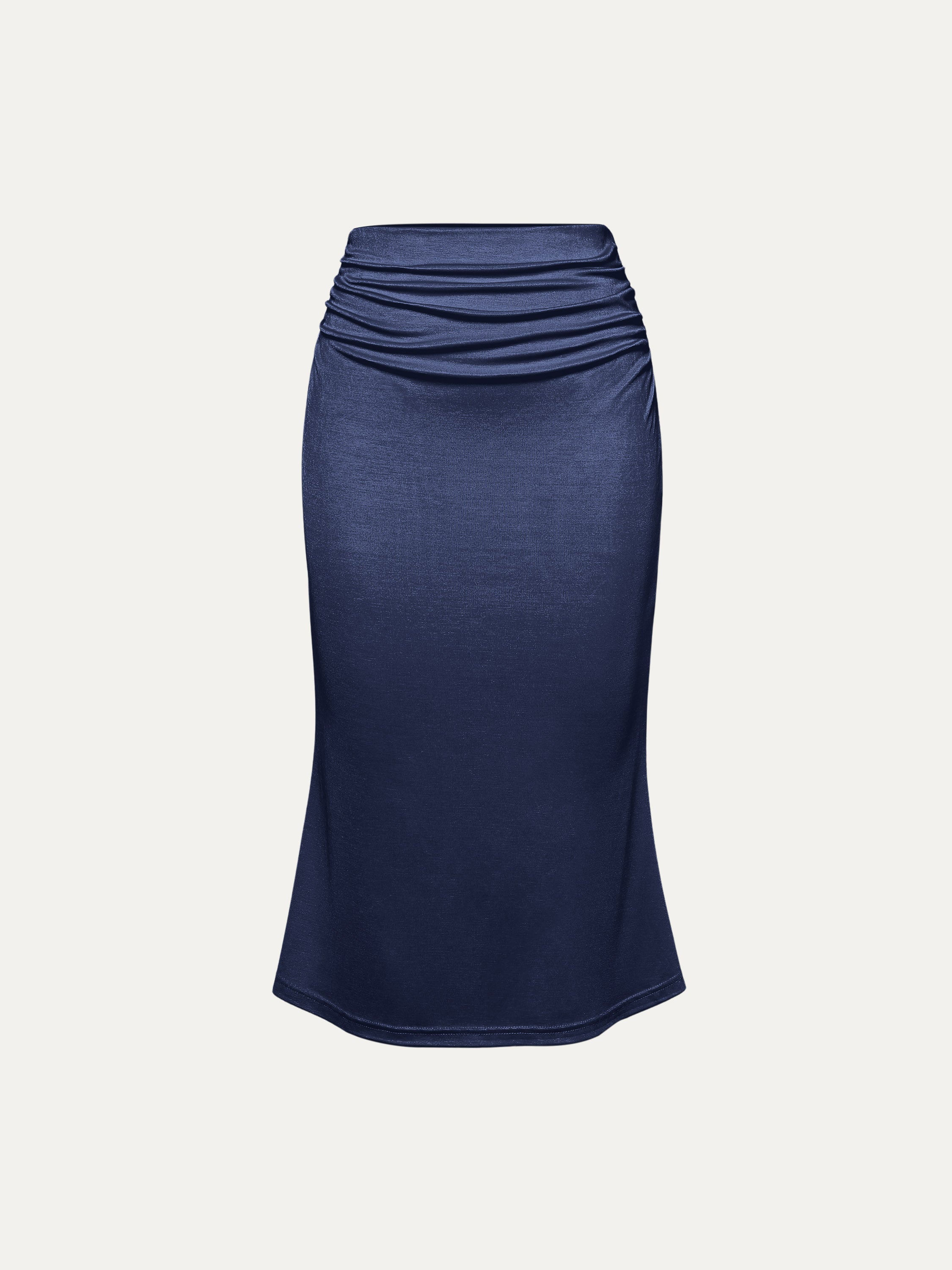 Silk-Like Acetate Ruched Side Mermaid Midi Skirt - Space Navy