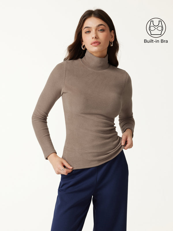 OGLmove MaxWarm Turtleneck Long Sleeve Bra Top Materica Brown XXS