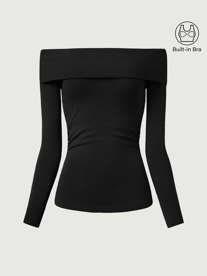 black long sleeve off shoulder top