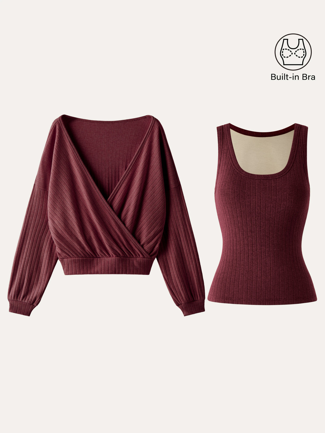 2Pcs Set Wide Rib Scoop Brami Tank & Surplice Top