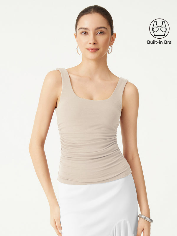 Eco-SkinKiss®2.0 Ruched Sides Square Brami Tank Top-Hip Length