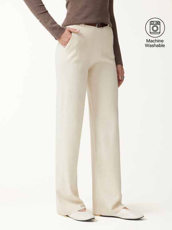OGLmove Merino Blend Mid Rise Straight-Leg Pants with Pockets Milk Cream Beige XS